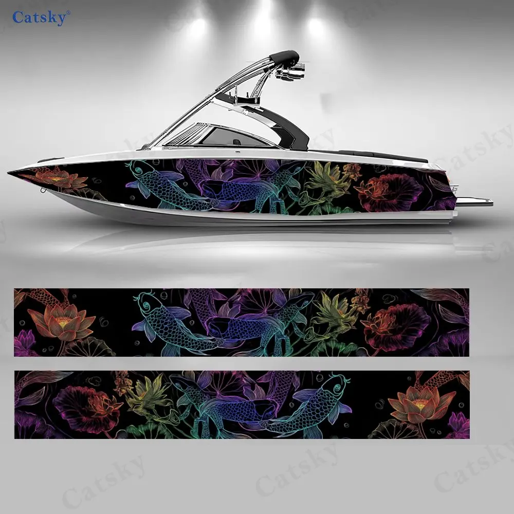 

Наклейки на лодки с изображением карпов кои и цветов лотоса, 2 шт., водонепроницаемые, прочные виниловые наклейки из ПВХ для рыболовных лодок, прочный и стильный дизайн
