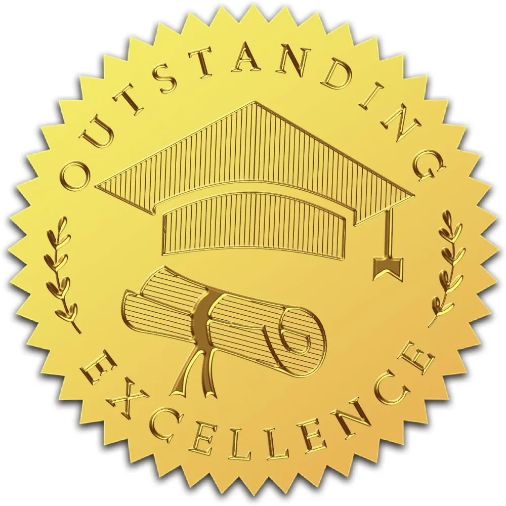 Autocollants en relief en feuille d'or de remise des diplômes, sceau de certificat pluriexceptionnelle, autocollant auto-adhésif, classe, 2 ", 100 pièces