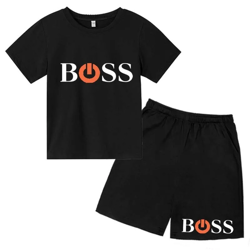 Kids Leisure Summer Letter Print Breathable Short Sleeve T-shirts+Pants Sporty Suits 3-13 Years Boys Girls Outfits Children Sets