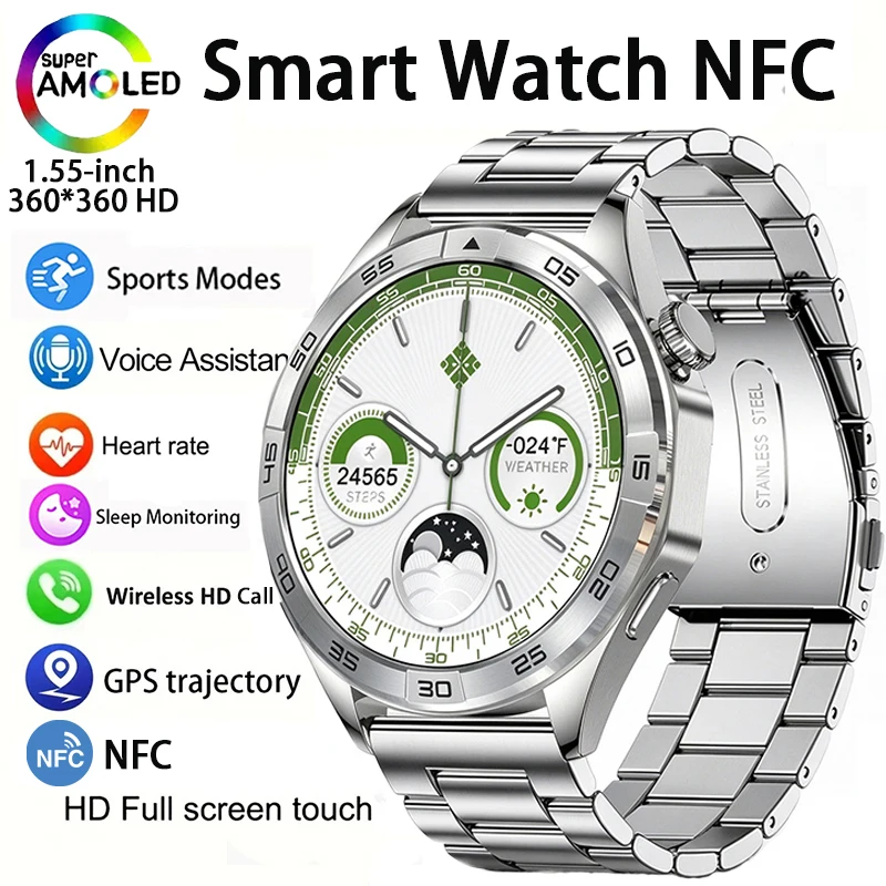 1.55''Round Smart Watch For Men Bluetooth Call NFC IP67 Waterproof Heart Rate Sleep Monitor Sport Fitness Smartwatch Android IOS