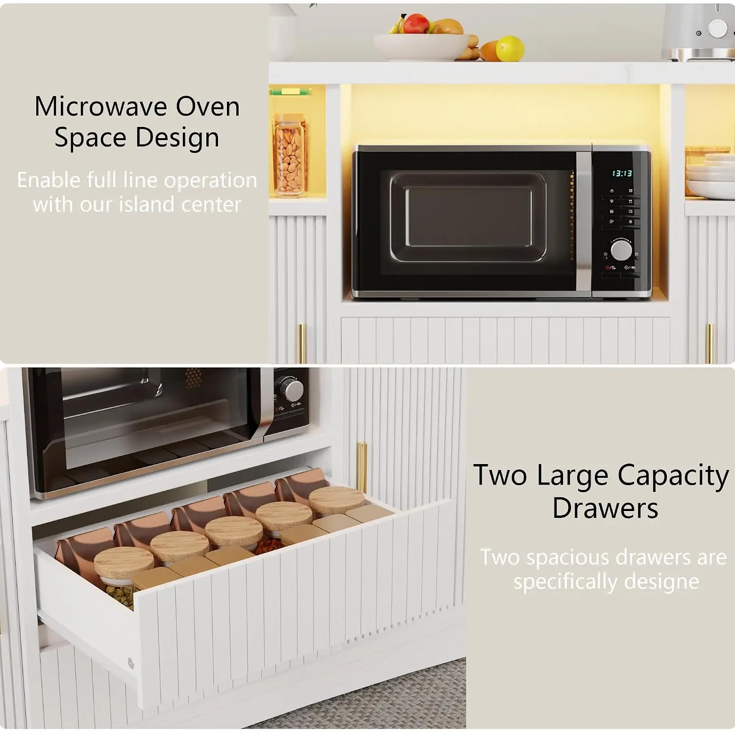 Kitchen Island Storage & Power Outlet, Kitchen Island Table with Drawers & Shelves, Dining & Prep Station, Customized