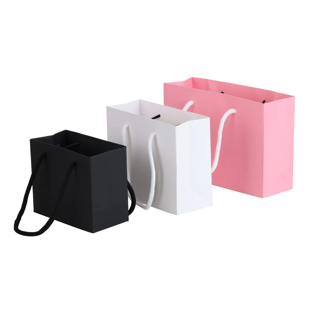 5pcs Small Paper Bags with Handle  Black White Pink Khaki Bags Wedding Birthday Party Candy Gift Packaging Bags Shopping Bags