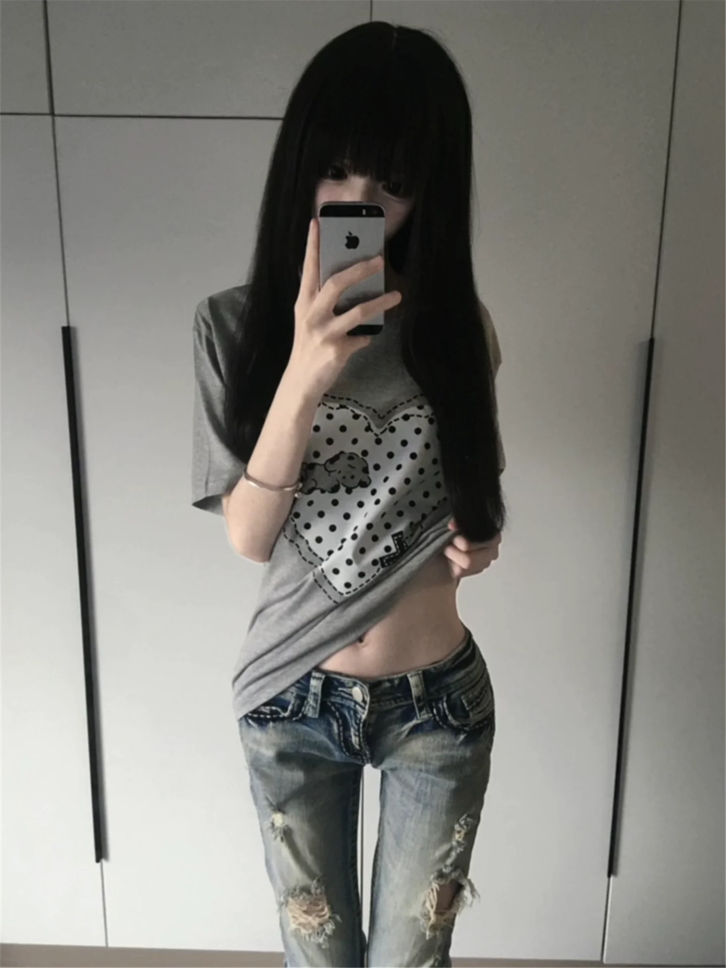 

Tall Women's Slim Fit Light Blue Distressed Denim Jeans Summer Straight Leg Floor-Length Pants High Waist Bell Bottoms