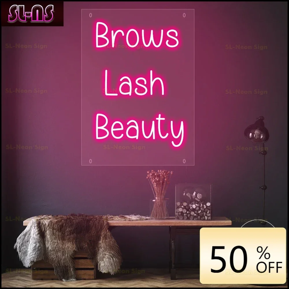 

Custom LED Lash Brows Beauty Neon Sign Beauty Salon Nails Room Neon Light Wall Decor Hair Nail Room Salon Studio Lashes Decor