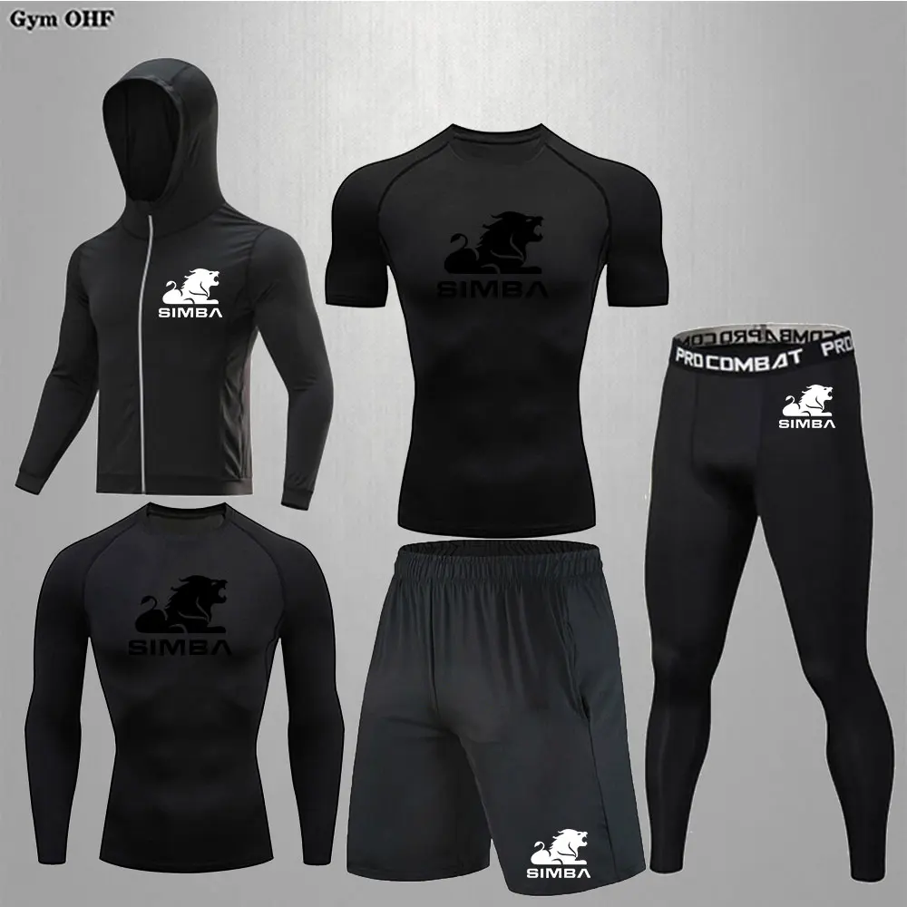 5-piece sets Compression Suits Men's Quick Dry set Clothes Sport Running MMA jogging Gym work out Fitness Tracksuit clothing