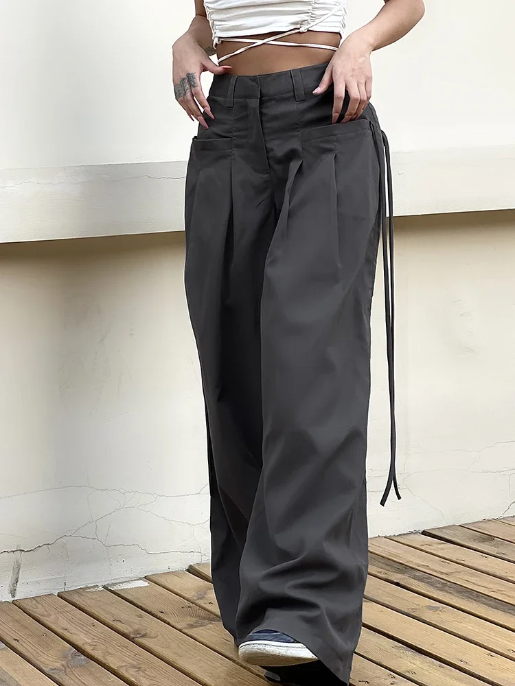 Women\'s Street Korean Style Retro Office Style High Waist Casual Basic Loose Wide Leg Trousers