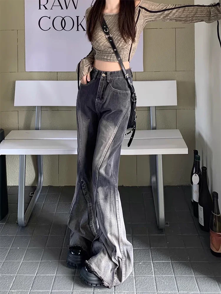 

Women Summer Jeans Street Spring Loose Hip Hop Washed Fashion Simple Casual High Waist Flared Pants Female Wide Leg Trousers