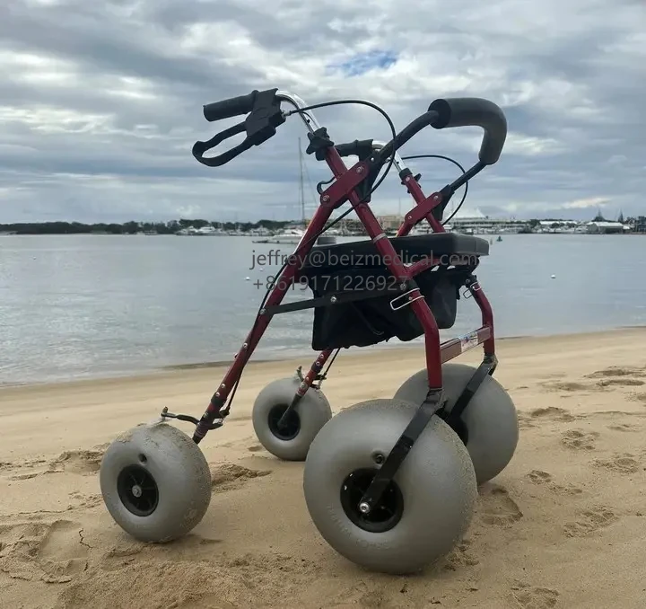 

Aluminum Stainless Beach Walker For Senior People 12" Big Wheels Rubber Pneumatic Wheel Manual Beach Rollator With Hand Brake