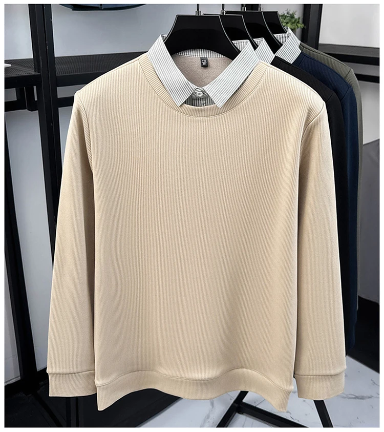 Hochwertiger gefälschter zweiteiliger Reverspullover für Herren, neue Mode, hautfreundlich, Komfort, Plüsch, warm, luxuriös, Trend, lässiger Pullover – Detail 8