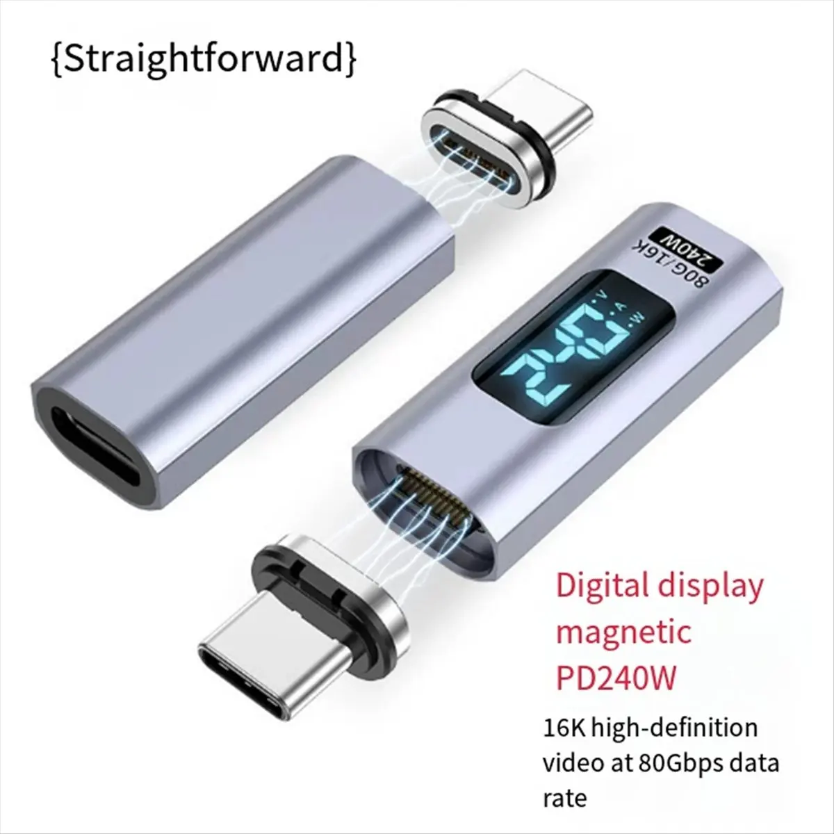

Магнитный USB-C адаптер T19C PD 240W для быстрой зарядки, Type-C на USB-C, разъем USB4, 80 Гбит/с, 16K60Hz, угловой