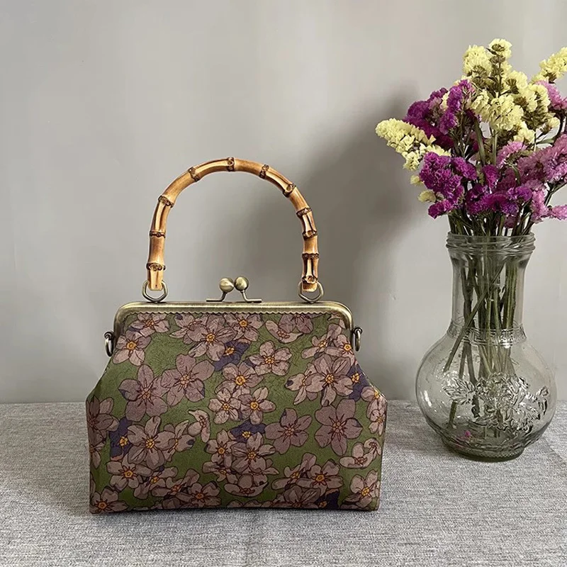 

Классическая винтажная японская женская сумка в японском стиле с ремешком-цепочкой, оригинальная женская сумка-тоут ручной работы, деревянная сумка с ручным замком