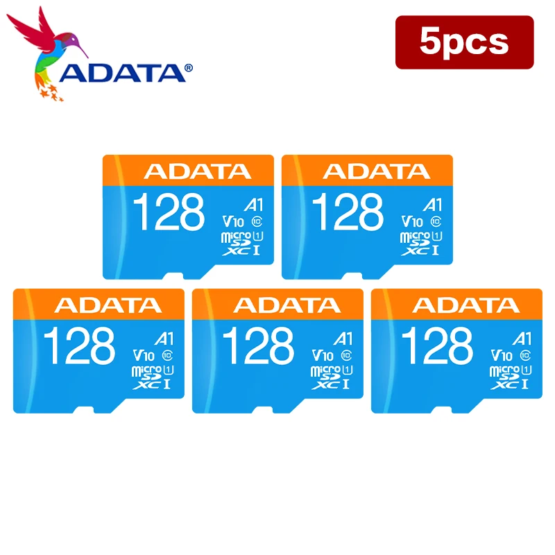 الجملة 5 قطعة بطاقة الذاكرة ADATA 32 جيجابايت 64 جيجابايت 128 جيجابايت مع محول V10 Microsd فلاش TF بطاقة أصلية A1 بطاقة مايكرو SD 5 قطع بطاقات
