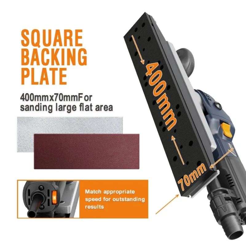 MAXXT 70x400mm Rectangular Dust-Free Electric Random Track Sander Eccentric Brush Design for Automotive Wood 220 Volt Industry