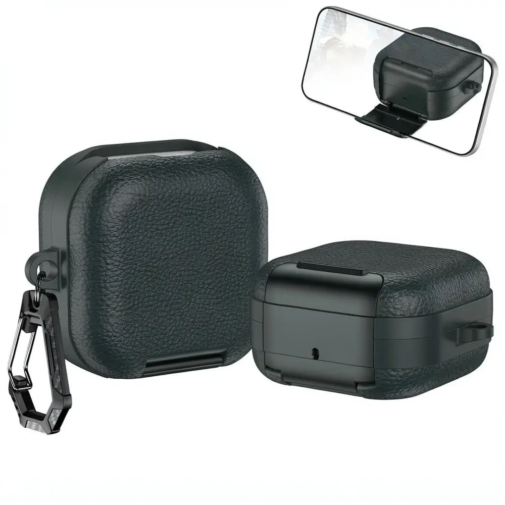 Shockproof Case For Samsung Buds4 Pro Leather Texture Cover With Invisible Stand Durable TPU Protective