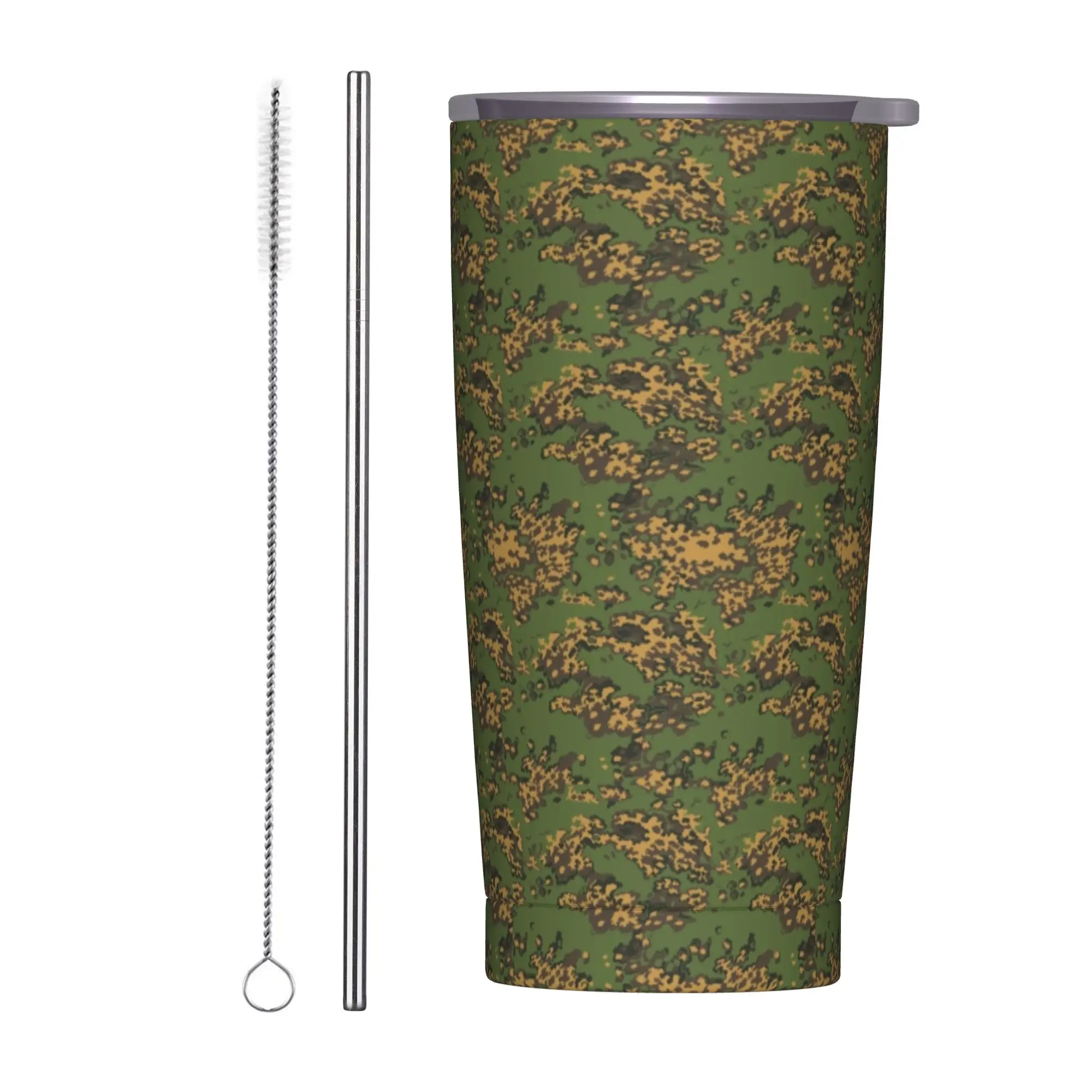 Russian Woodland Camouflage Tumbler Vacuum Insulated Armyy Camo Coffee Cups Stainless Steel Smoothie Tea Mug Water Bottle, 20oz