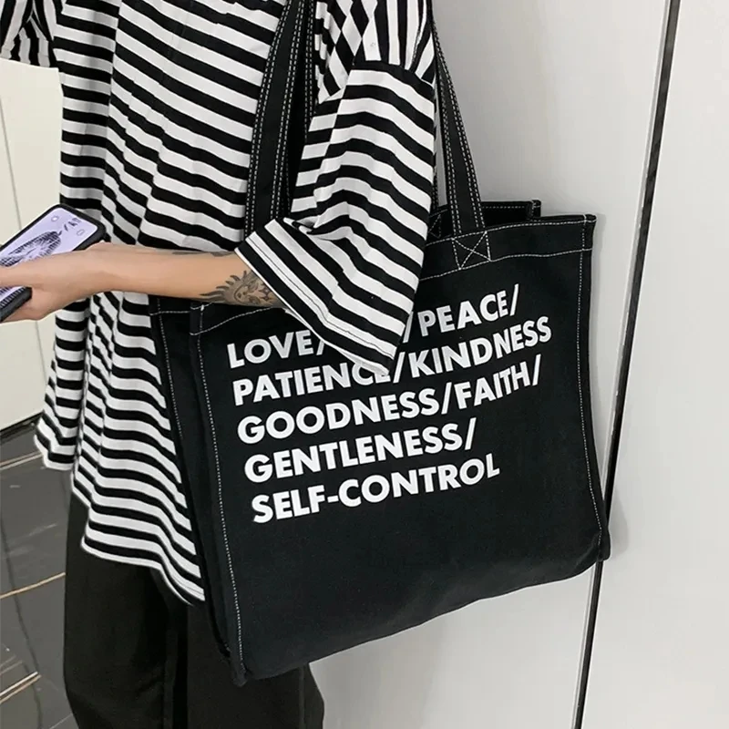 2023 Women Canvas Shoulder Bag Lettering High Quality Casual Handbag Tote Bag Large Capacity Cotton Reusable Shopping Beach Bag