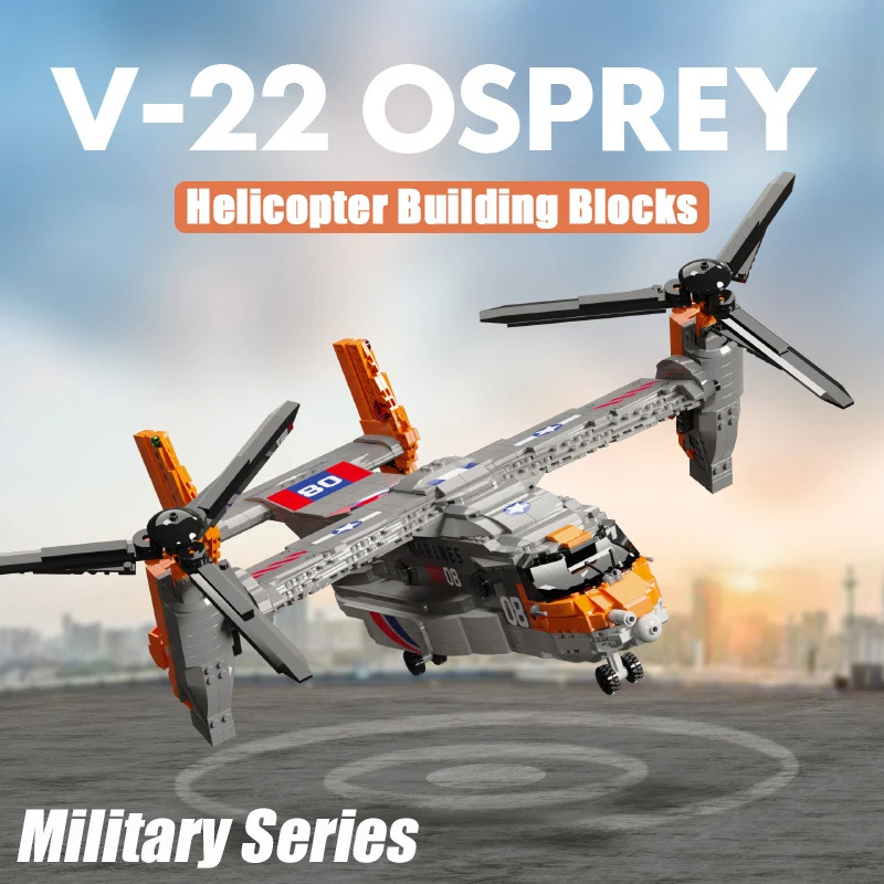 2024 Military Series Helicopter Building Blocks V-22 Osprey Model Building Blocks DIY Model Bricks Toys Gift for Adults Kids Boy