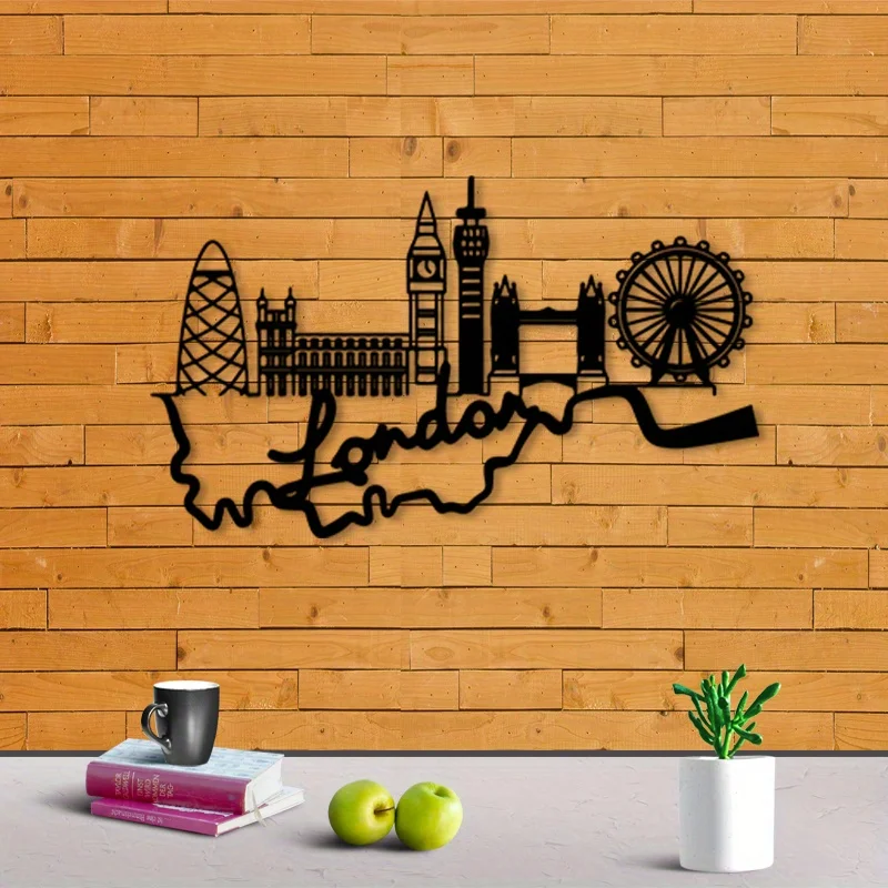 CIFBUY Retro London Skyline Big Ben Lover Silhouette Metal Wall Art, 2D Flat Iron Hanging Sculpture