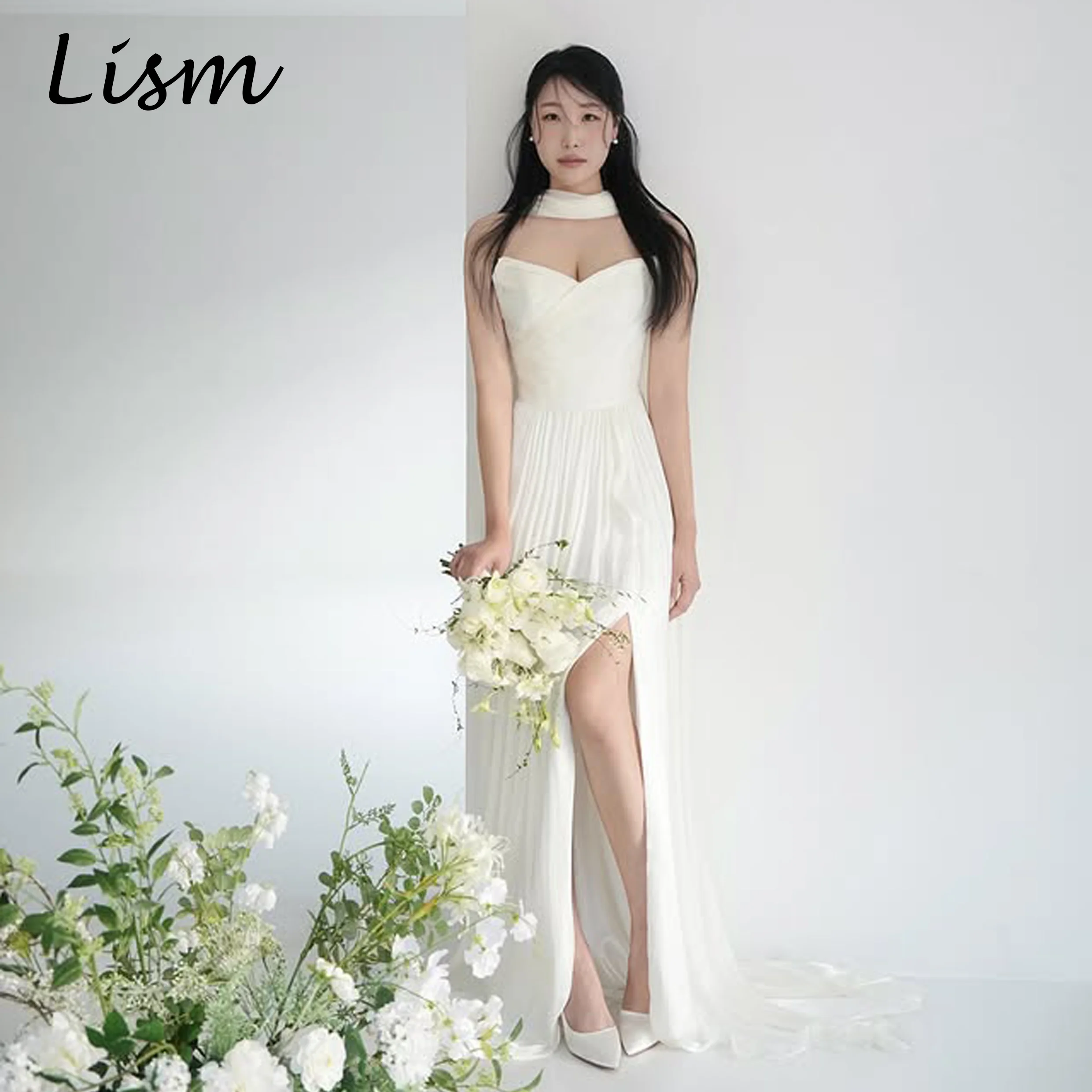 

Lism Sexy Side High Slit Wedding Dress Sweetheart Collar SleevelessA-line Korea Wedding Dress Photo Shoot 웨딩드레스 Customized