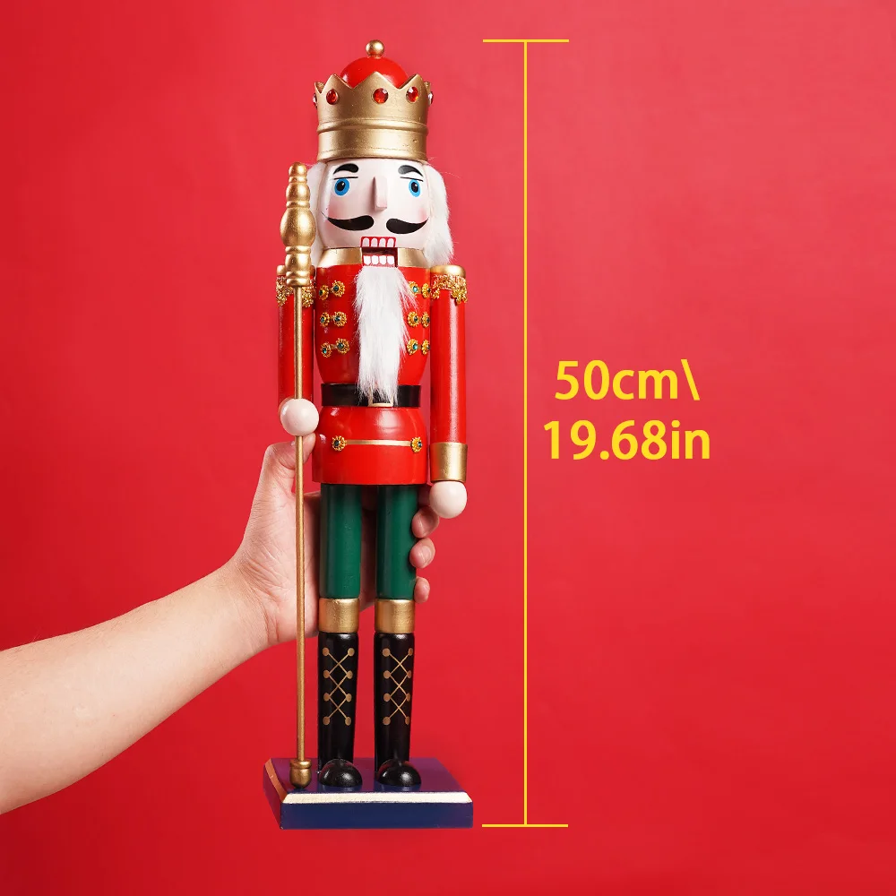 50CM Wooden Nutcracker Doll Soldier King Christmas Ornament Xmas Gift Handicraft Nutcracker Puppet Statue Home Office Decoration
