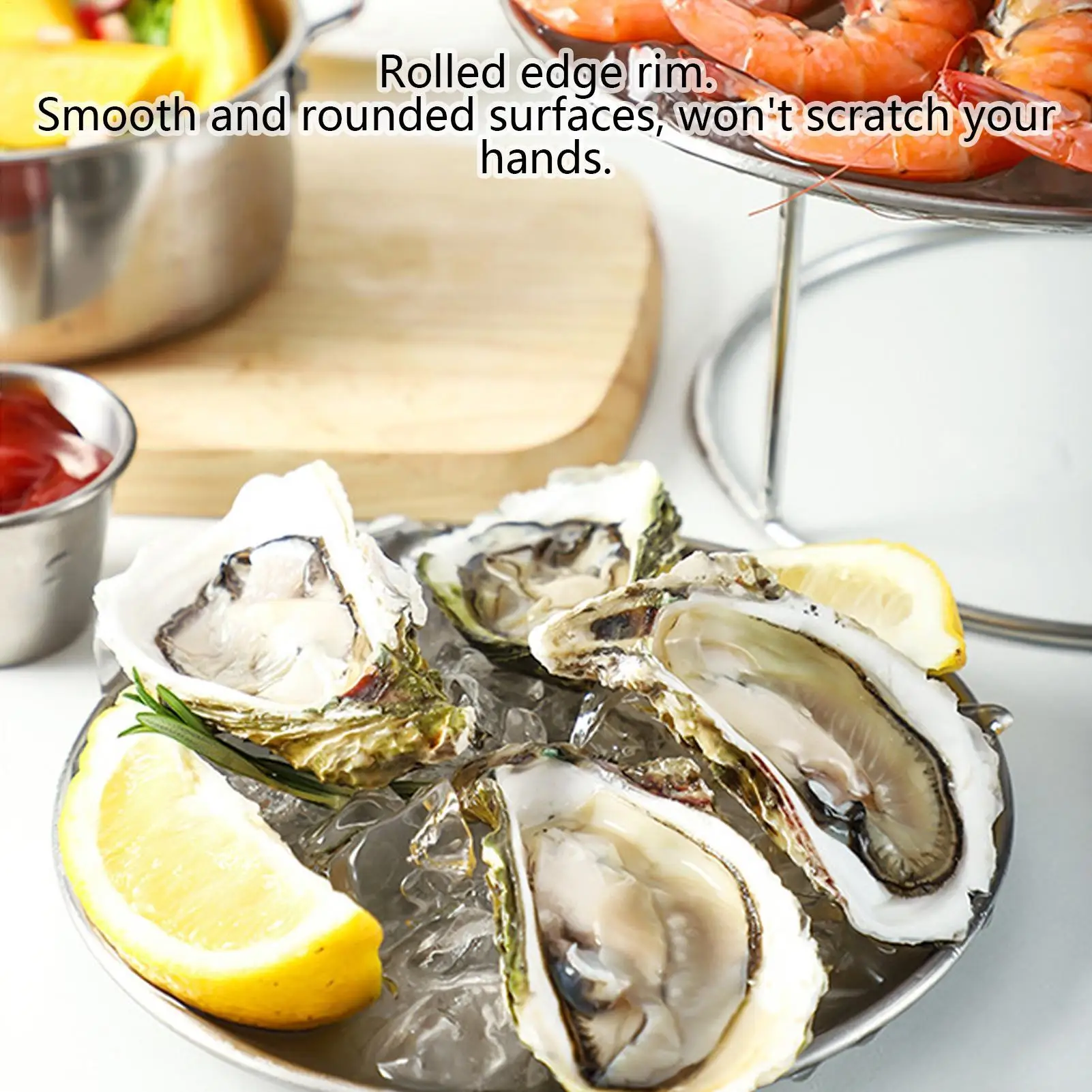 Double Layer Seafood Tower Serving Tray with Metal Stand Chilled Ice Display Platter 787 Inch and 984 Inch Round Plates Use