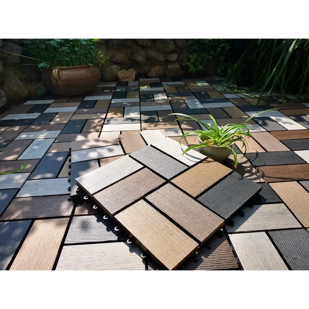 Patio Deck Tiles,DIY Interlocking Decking Tiles, Floor Tile,Water Resistant Indoor Outdoor (9, Random Antique)