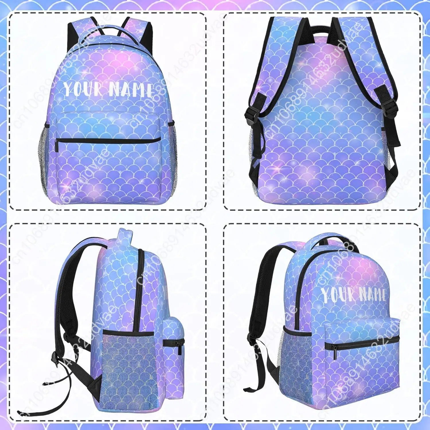 Personalized Backpack for Girls Boys, Custom Backpacks with Name for Kids, Customized Fish Scales School Bookbag for Back to Sch
