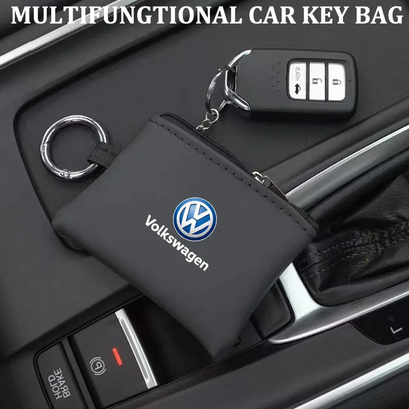 Leather Car Key Bag Coins Wallet Mini Card Pouch Auto Interior For Volkswagen VW RLine R GTI Golf Amarok Phaeton Teramont Tiguan