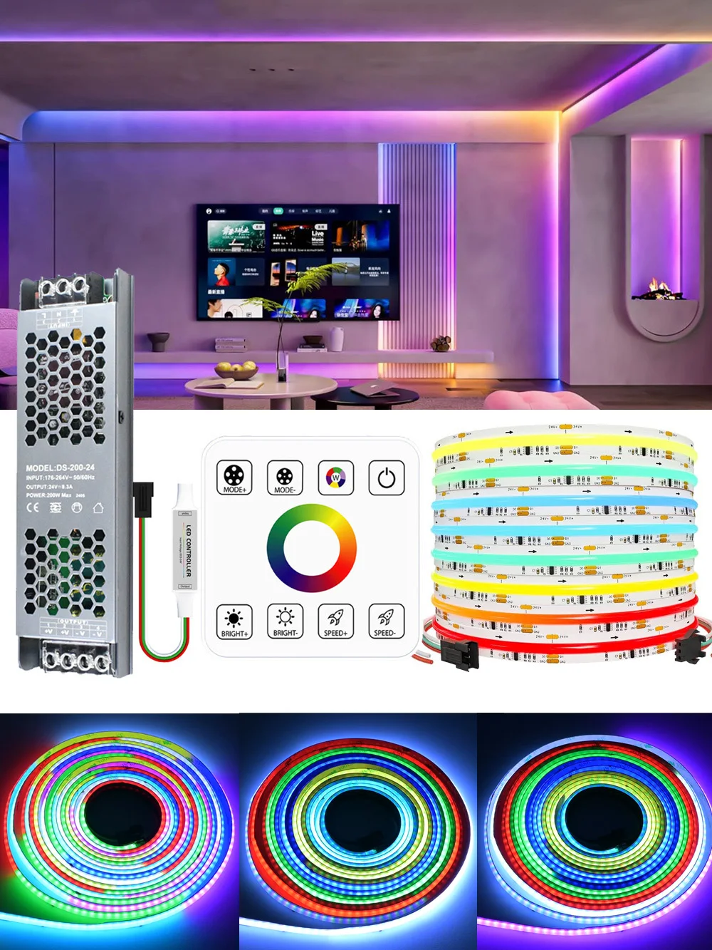 10m 20m COB RGBIC LED Streifen 24V Traum Farbe Fließendes Wasser Fließendes Licht Zimmer Party Spiel Dekor Lampe RF Touch Panel Fernbedienung