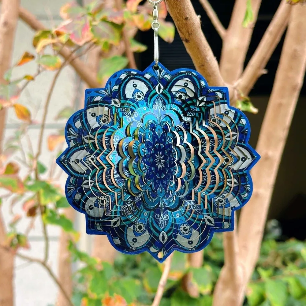 Funny 3D Mandala Wind Chime Butterfly Flower Rotating Pendant Vibrant Color Hanging Wind Spinner Garden Decoration