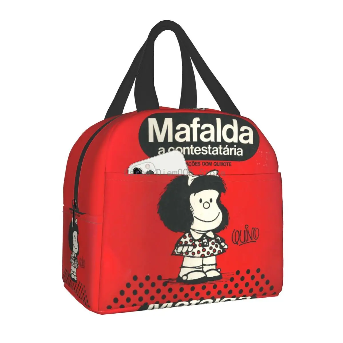 Mafalda Borsa per il pranzo isolata per le donne Quino Comic Manga Cooler Bento Box termico Borse da picnic portatili per alimenti per bambini in