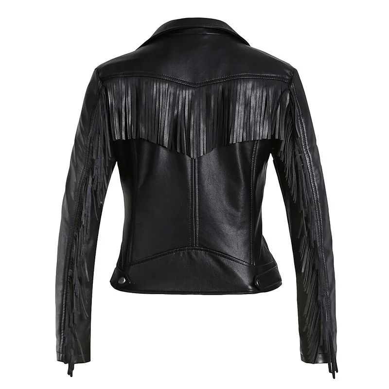

Women’s Fringed Faux Leather Jacket Trendy Casual Short Outerwear for Spring Autumn Fashion Streetwear