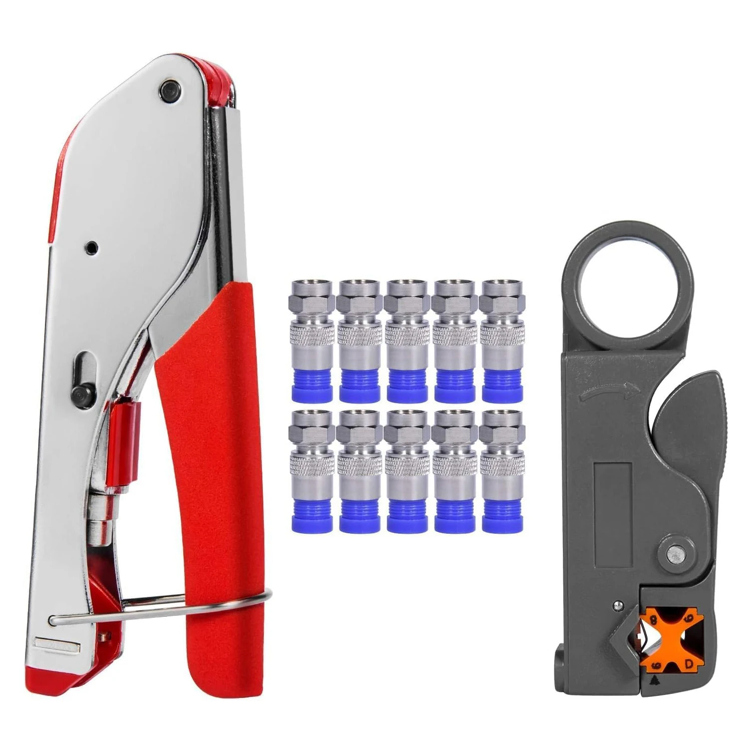 

12pcs Cable Crimper Coax Cable Repair Kit with Wire Stripper Adjustable for RG59 RG11 RG7 F-Type RG6 Connector