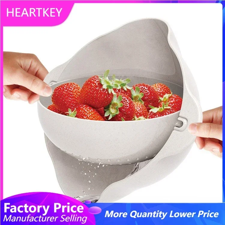 

Double Drain Basket Kitchen Washing Fruits Vegetable Cleaning Colander Strainers Bowls Drainer Kitchen Tools
