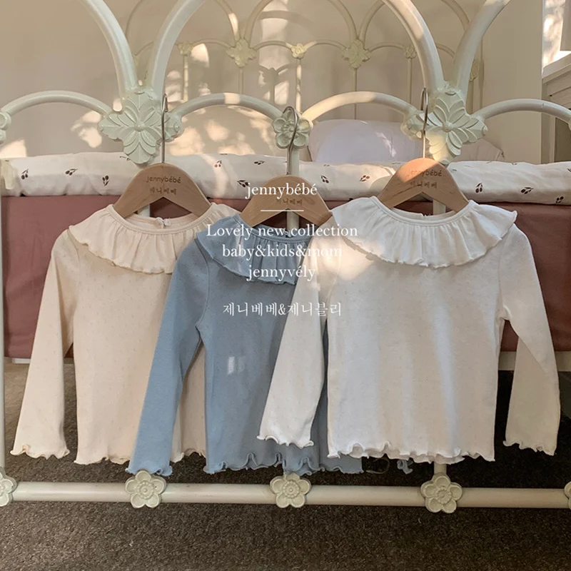 

2024 New Autumn Korean Style Clothes Toddler Baby Girl T-shirt Long Sleeved Cotton Solid Color Newborn Baby Girls Pullover Top