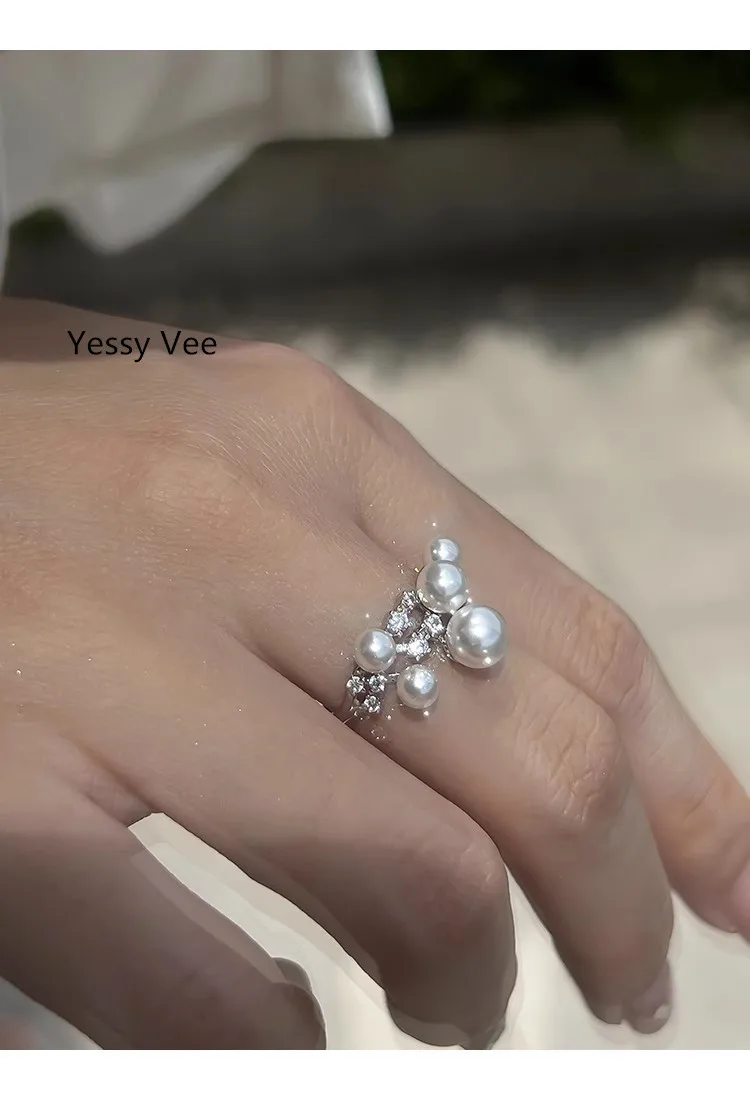 Yessy Ve Women 925 Silver Ring Austrian Luxury Pearl Rings Female Fashion Top Quality Finger Ring New Arrival