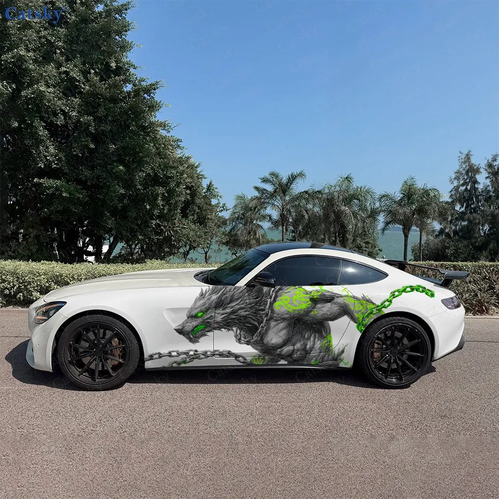 2pcs Brush Stroke Wild Giant Wolf Car Side Wraps, Self-Adhesive PVC Waterproof & Scratch-Resistant Stickers, Car Accessory Gift