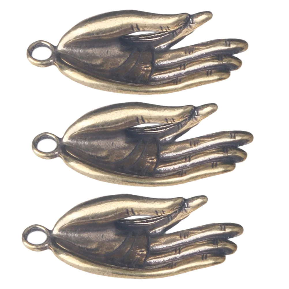 3 Pcs Key Fob Small Copper Bergamot Buddha Hand Design Keychain Ring Novel Pendant Collection Gift