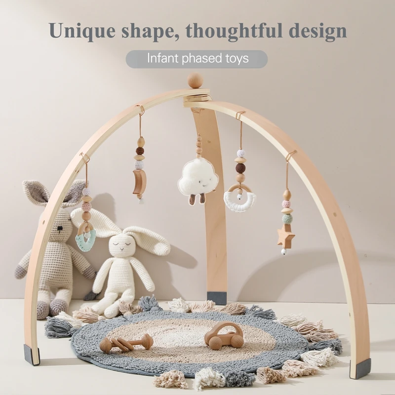 Baby Wooden Play Gym Mobile Hanging Sensory Toys Triangular Activity Gym Baby Room Decorations Suspension Bracket Toy Rattles