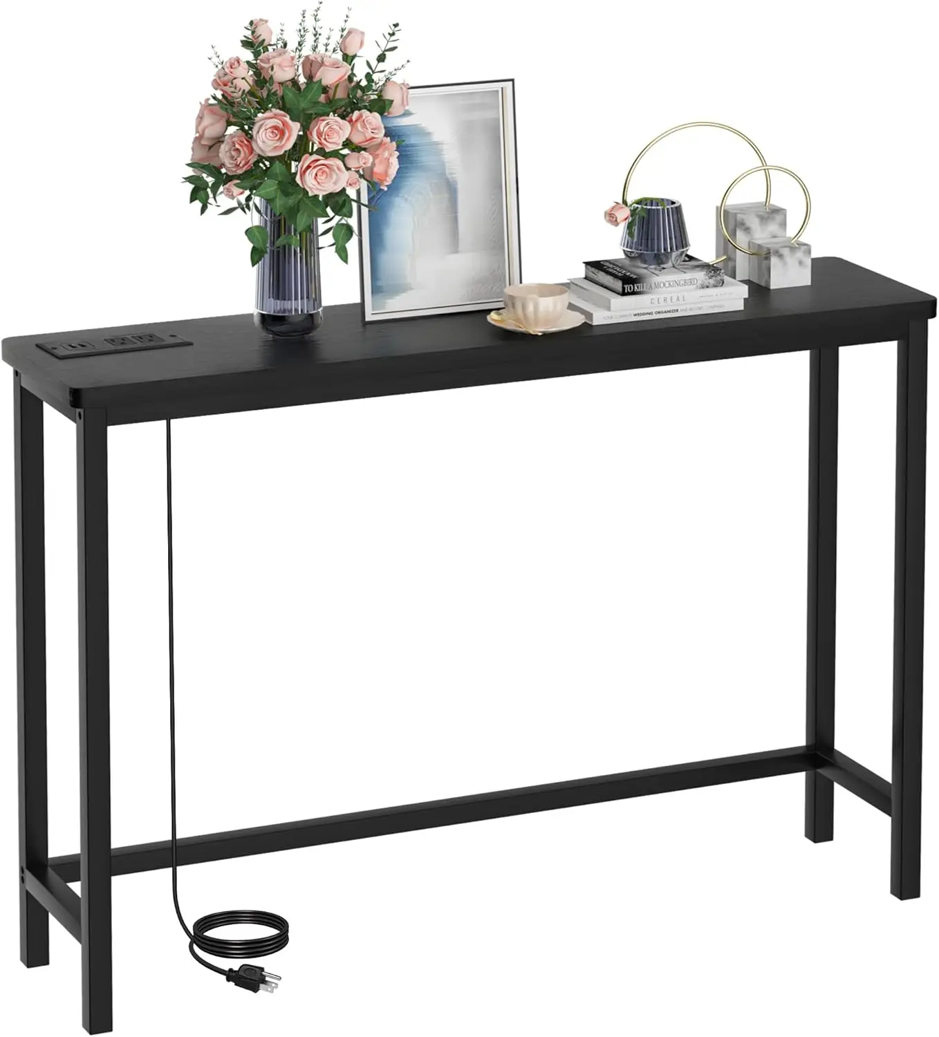 

Console Table with Power Outlet and USB Ports, Entryway Table, Narrow Sofa Table, 39' Bamboo Skinny Hallway Table for