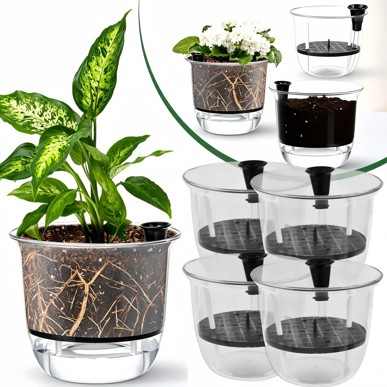 Aloe Vera Pot - กระถางรดน้ำอัตโนมัติ 2 ชิ้น, กระถางสำหรับปลูกในร่ม, กระถางดอกไม้ใสพร้อมช่องเก็บน้ำลึกสำหรับปลูกต้นแมงมุม, กล้วยไม้