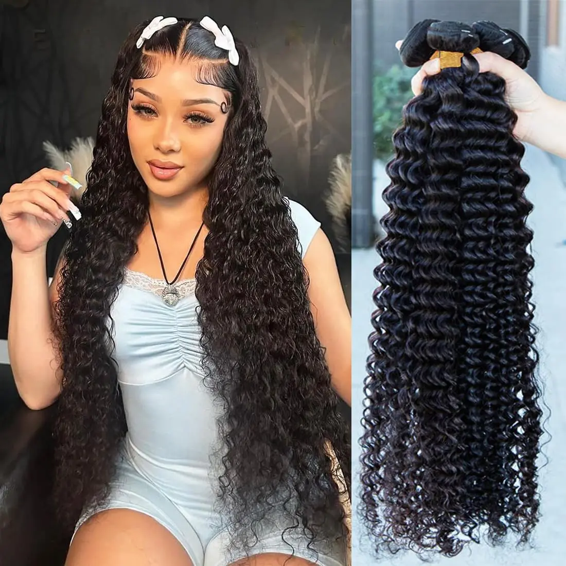 30 40 Inch Brazilian Remy Deep Wave Bundles Double Weft Loose Curly Bundles Raw Virgin 100% Human Hair Extensions