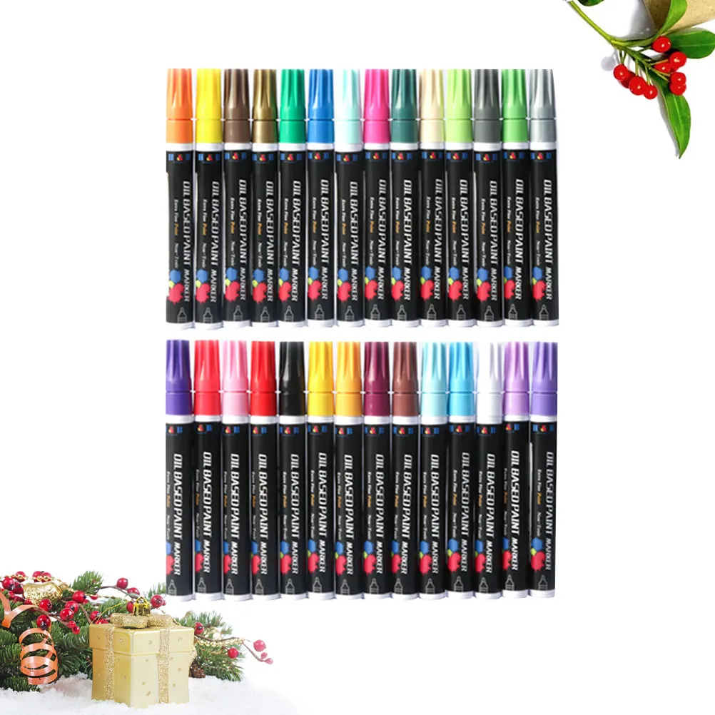 

28 Color Metallic Quick Dry Paint Markers 3mm Smooth Tip for Drawing Painting Marking Highlighting on Paper Glass Metal Wood