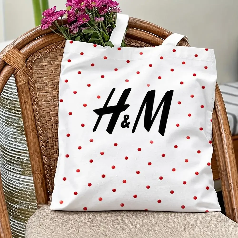 Popular Brand H-H&MS Storage Bags Eco Canvas Tote Odorless Reusable Double Print Shopping Bag