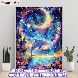 Moon 100% Fairy Dust Drill Diamond Painting Dolphin Full Crystal Diamond Mosaic Embroidery Animal Cross Stitch Kit Home Decor