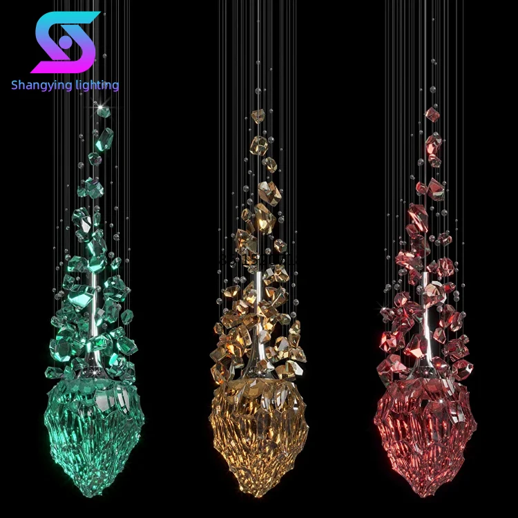 

Custom Project Modern Luxury Hotel Glass Ceiling Chandelier Lamp 4000K Oval Room Hanging Light Remote Control Adjustable Height