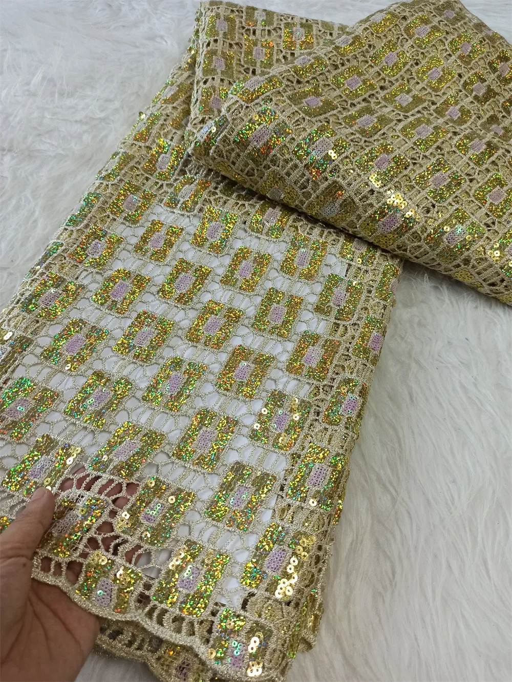 

Premiu Nigerian Lace Fabric - Luxury Embroidered Guipure Tulle with Sequins for Wedding/Bridal Gowns,African Design 5 Yards,2025