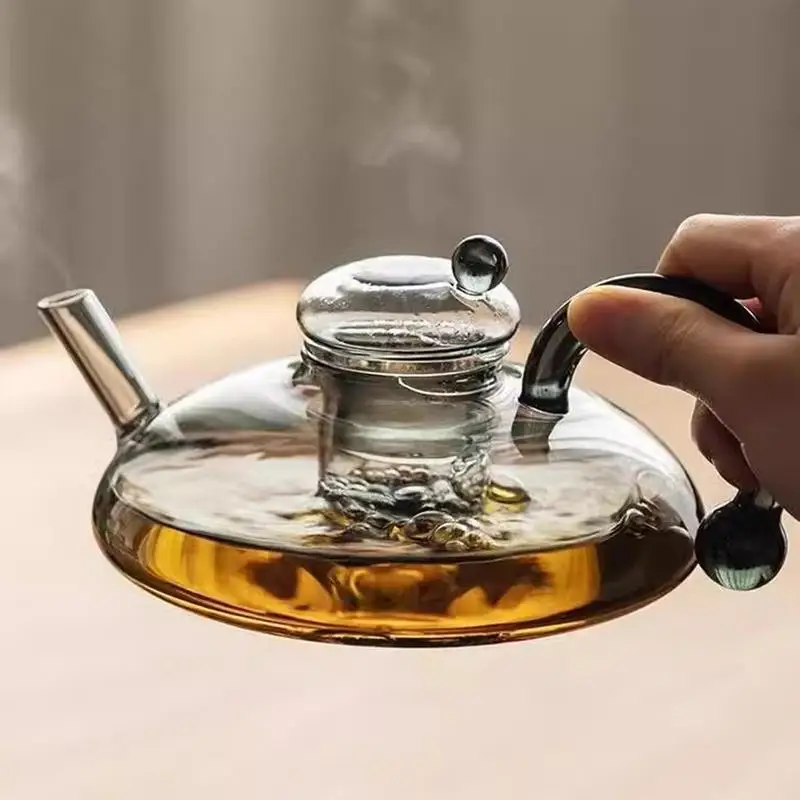 Glass Teapot With Infuser Glass Tea Kettle Heat-Resistant Glass Electric Kettle Hot Tea Maker With Handle Teapot With Warmer For