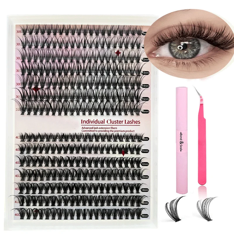 DIY Lash Kit de Extensão com Impermeável Forte Hold, Livro Lash Clusters, Bond e Seal, Pinça de cílios, Maquiagem