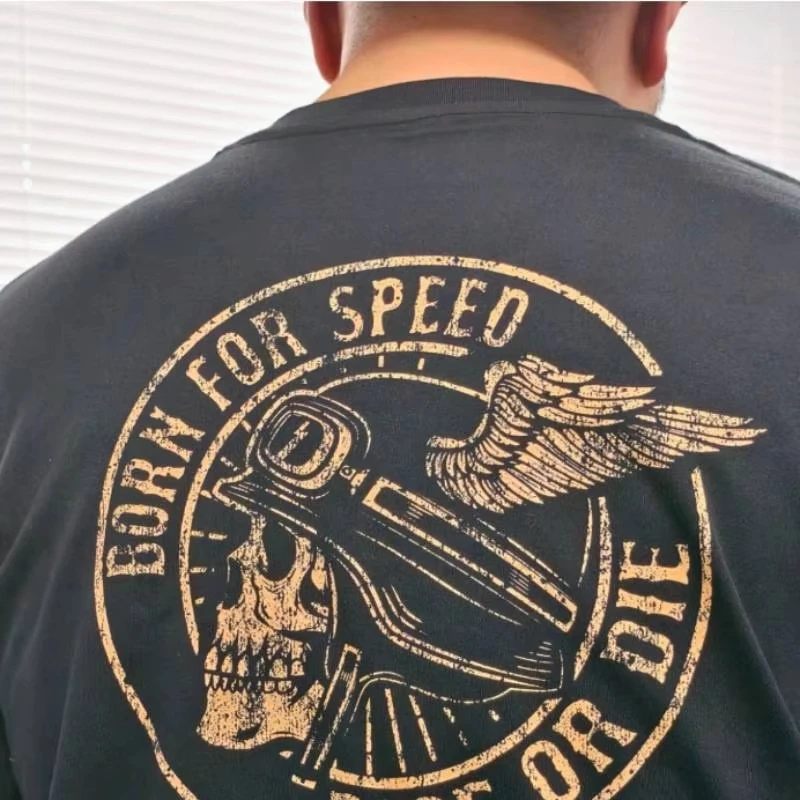 

Motorcycle Skull Vintage Harley Print Loose Sweat-absorbing Quick-drying Short Sleeve Men's and Women's Comfort T-Shirt top tee